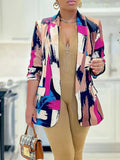 Women's Printed One-Button Tailored Long-Sleeve Blazer