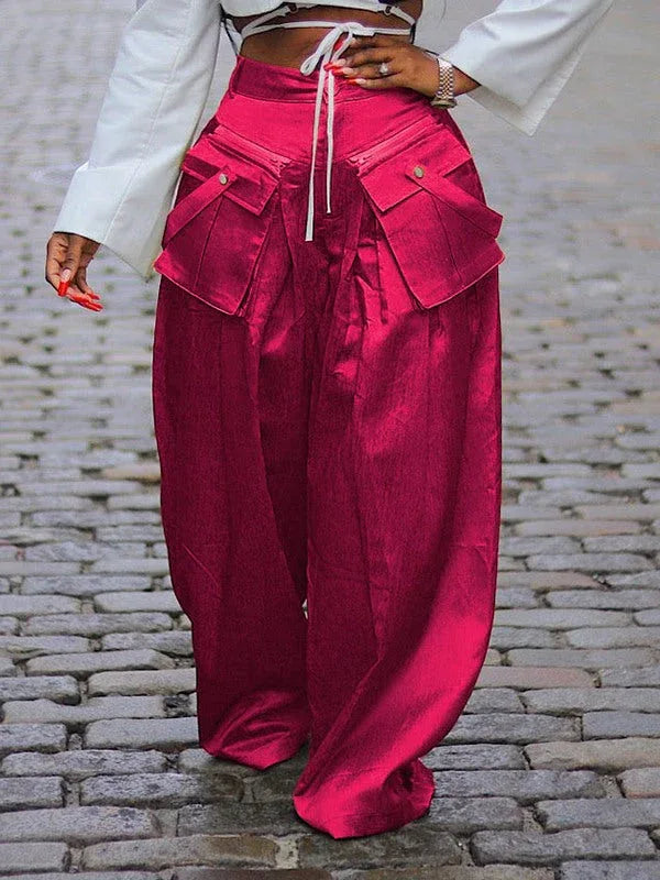 Women's Wide-Leg Casual Pants with Detachable Cargo Pockets