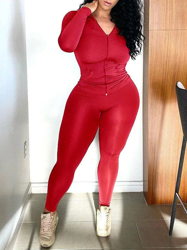 Women's Casual Zip-Front Hoodie & Relaxed Wide-Leg Pants Set