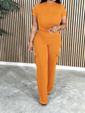 Women's Solid Casual Tee & Multi-Pocket Cargo Pants Set