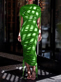 Women's Solid Drawstring Ruched Dress