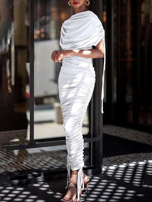 Women's Solid Drawstring Ruched Dress