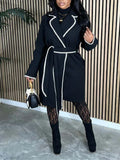 Women's Piping-Trim Tied-Waist Long Overcoat