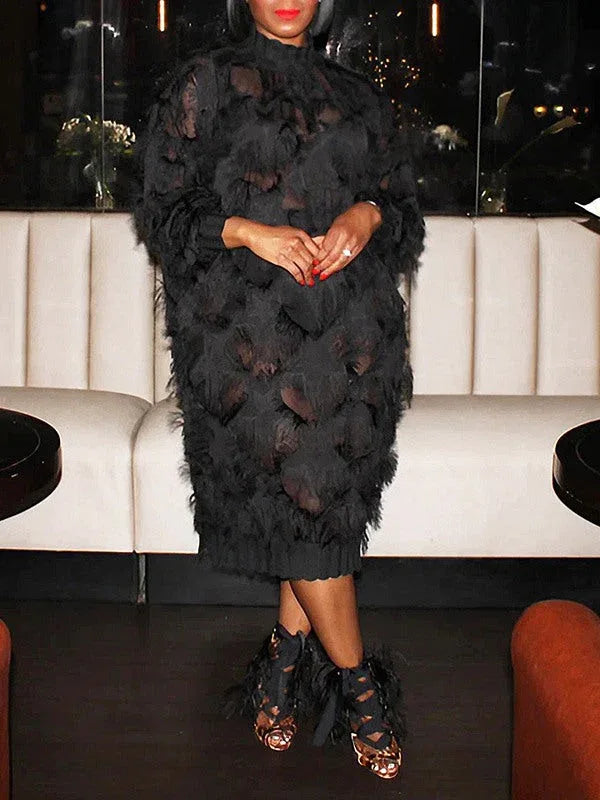 Women's Fringe Sheer Mini Dress