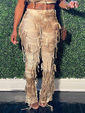 Women's Boho Fringe Tie-Dye Wide-Leg Pants
