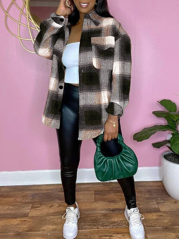 Women's Plaid Casual Button-Down Shirt Jacket