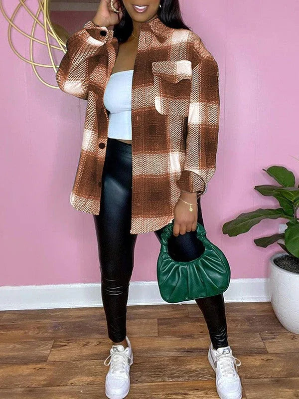 Women's Plaid Casual Button-Down Shirt Jacket