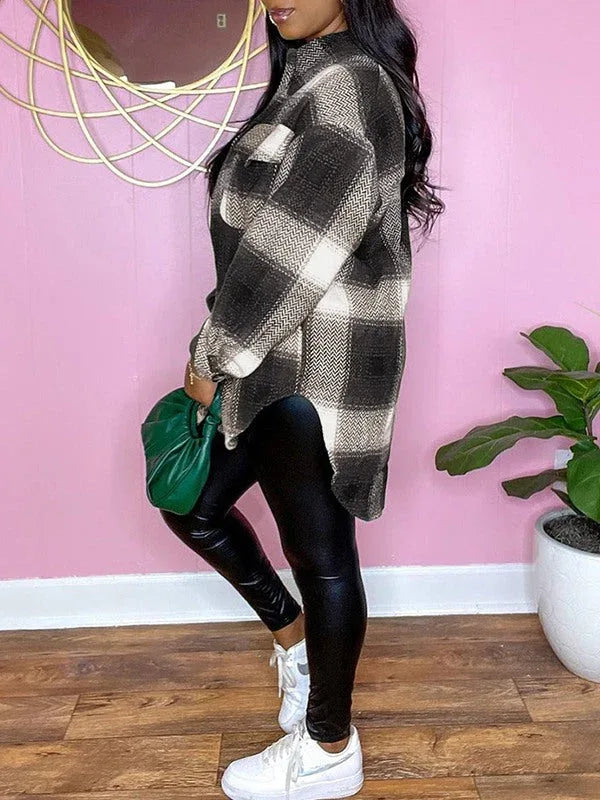 Women's Plaid Casual Button-Down Shirt Jacket