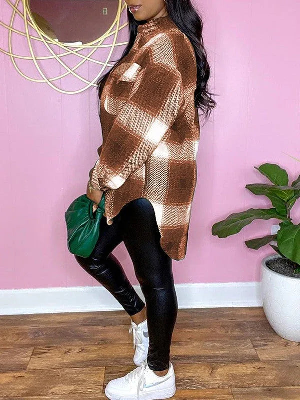 Women's Plaid Casual Button-Down Shirt Jacket