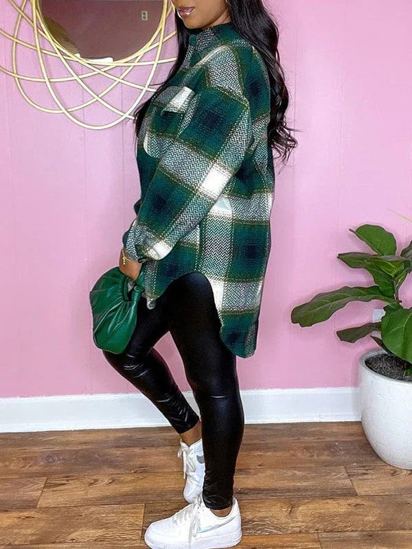 Women's Plaid Casual Button-Down Shirt Jacket