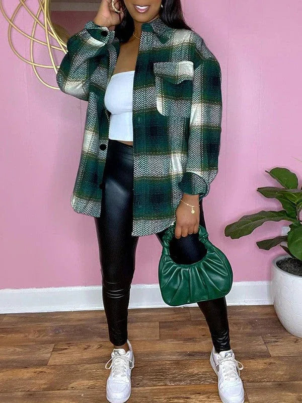 Women's Plaid Casual Button-Down Shirt Jacket