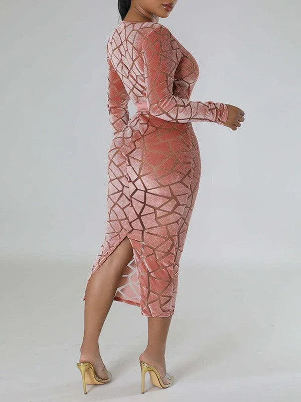 Women's Velvet V-Neck Tied Midi Dress