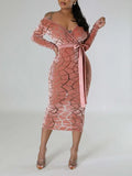 Women's Velvet V-Neck Tied Midi Dress