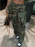 Women's Camo Print Relaxed-Fit Multi-Pocket Cargo Pants