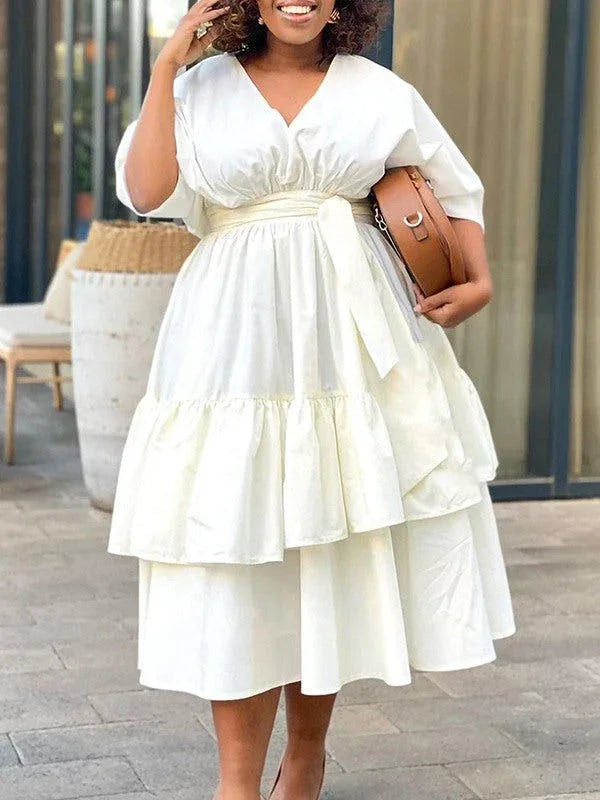 Women's Solid V-Neck Tied Dress