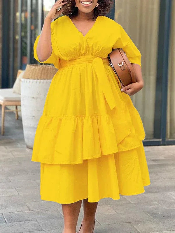 Women's Solid V-Neck Tied Dress