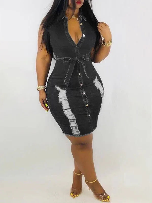 Women's Button-Front Tied Denim Dress