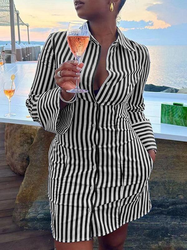 Women's Striped Shirt Midi Dress