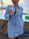 Women's Striped Shirt Midi Dress