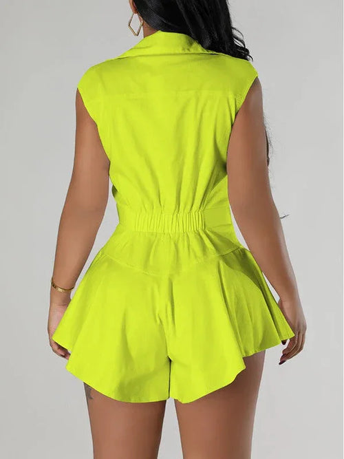 Women's Button-Front Sleeveless Casual Mini Romper