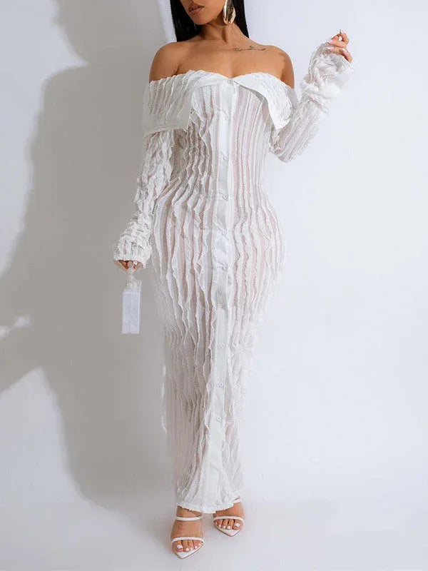 Women's Off-Shoulder Button-Front Ruched Dress