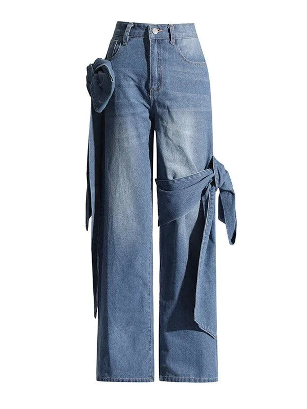 Women's Cute Bowknot Embellished Straight-Leg Jeans