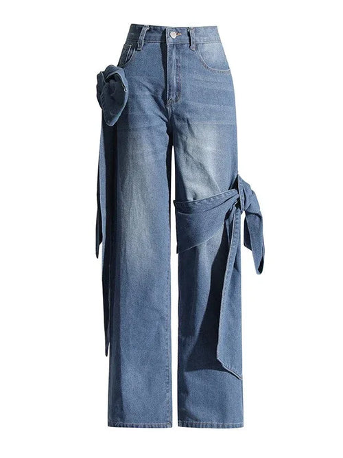 Women's Cute Bowknot Embellished Straight-Leg Jeans