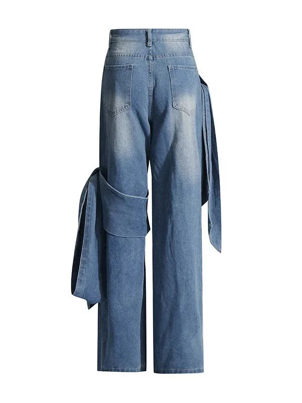 Women's Cute Bowknot Embellished Straight-Leg Jeans
