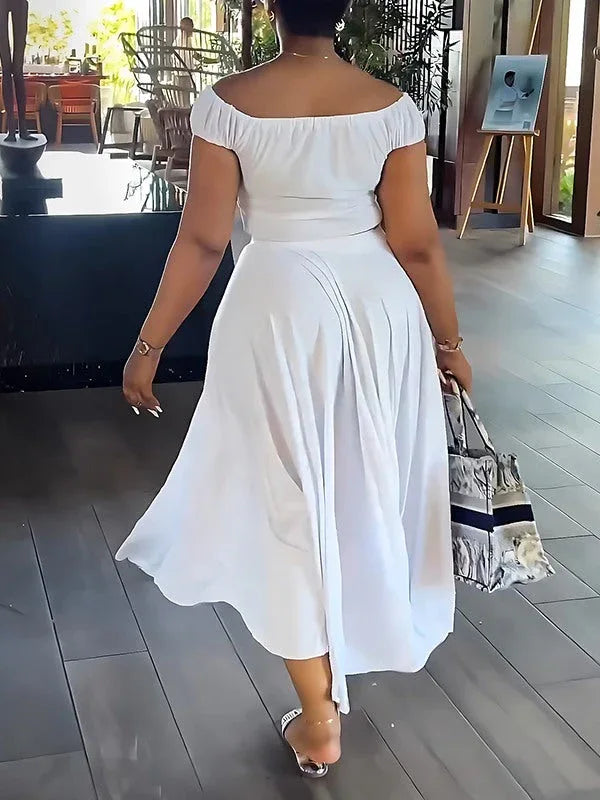 Women's Off-Shoulder Ruched Crop Top & Mini Skirt Set