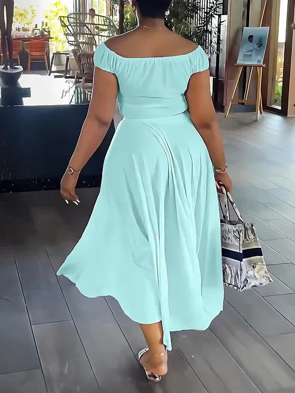 Women's Off-Shoulder Ruched Crop Top & Mini Skirt Set