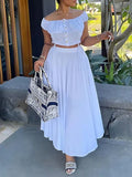 Women's Off-Shoulder Ruched Crop Top & Mini Skirt Set
