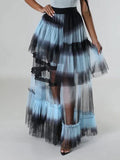 Women's Ombre Gradient Tiered Mesh Maxi Skirt