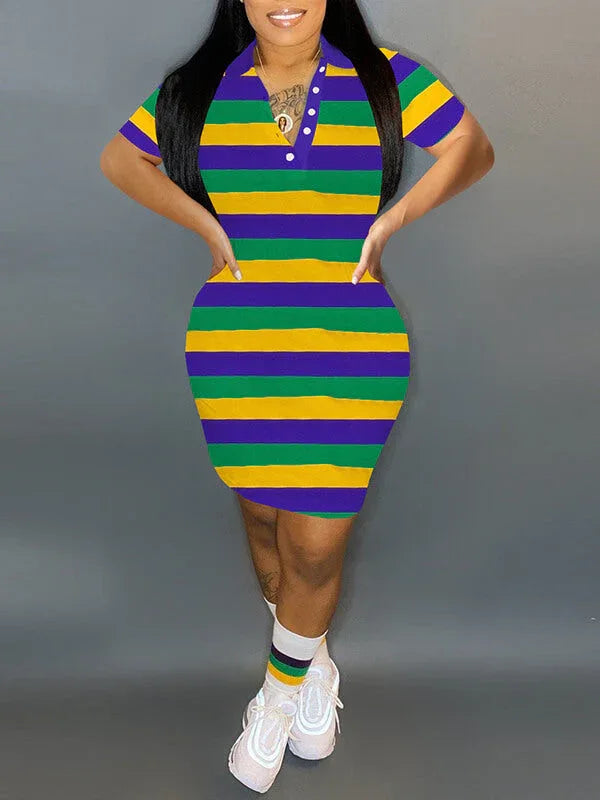 Women's Striped Polo Mini Dress