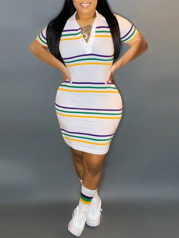 Women's Striped Polo Mini Dress