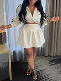 Women's Striped Zip-Front Crop Top & Mini Skirt Set