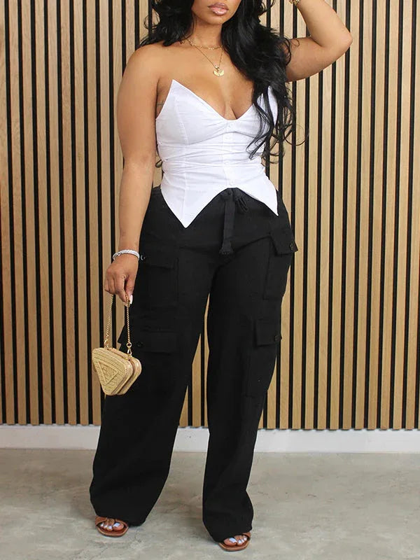 Women's Solid Relaxed-Fit Multi-Pocket Cargo Pants