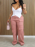 Women's Solid Relaxed-Fit Multi-Pocket Cargo Pants