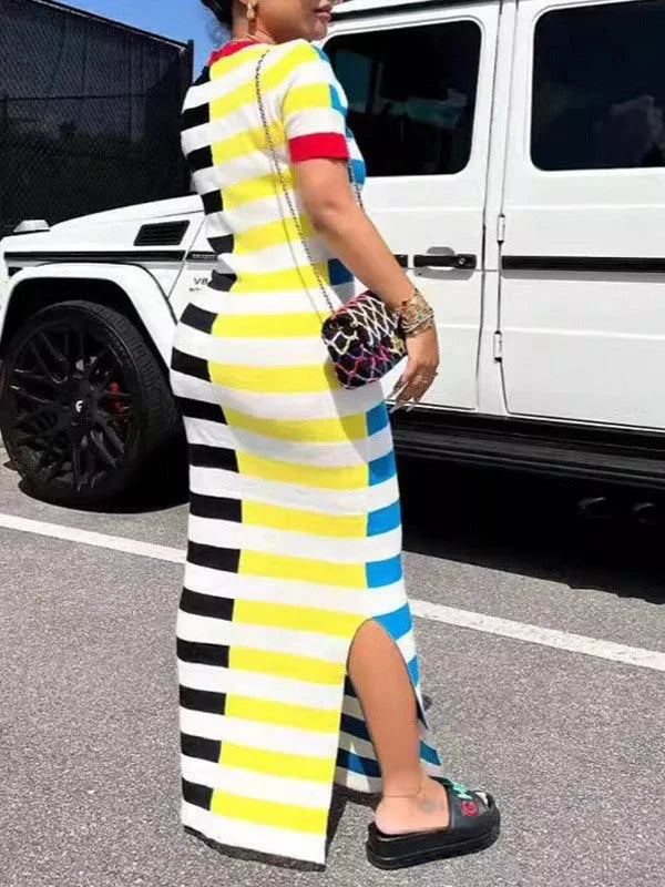 Women's Striped Side-Slit Dress