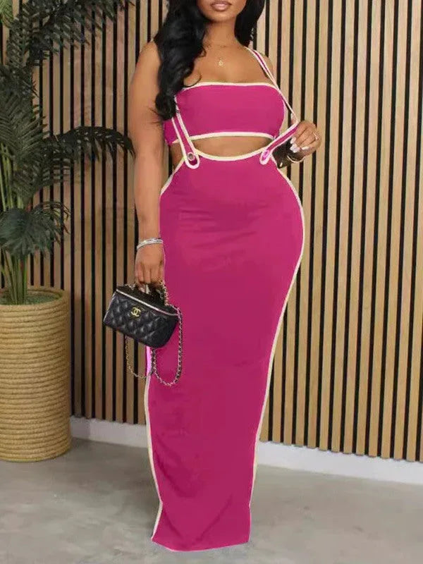 Women's Bandeau Crop Top & Suspender A-Line Skirt Set