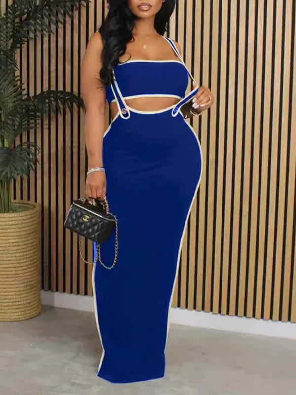 Women's Bandeau Crop Top & Suspender A-Line Skirt Set