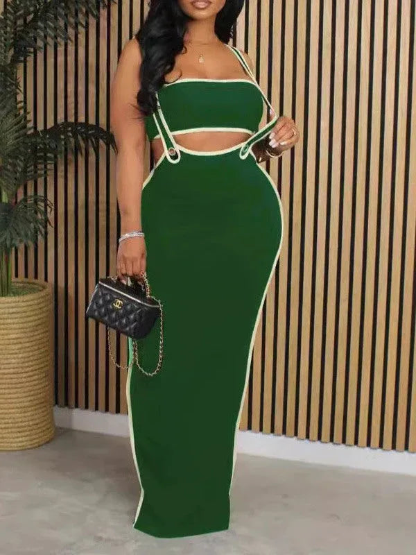 Women's Bandeau Crop Top & Suspender A-Line Skirt Set