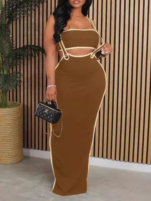 Women's Bandeau Crop Top & Suspender A-Line Skirt Set