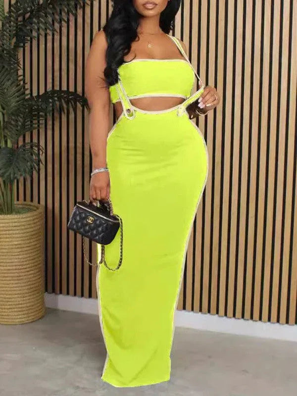 Women's Bandeau Crop Top & Suspender A-Line Skirt Set