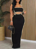 Women's Bandeau Crop Top & Suspender A-Line Skirt Set