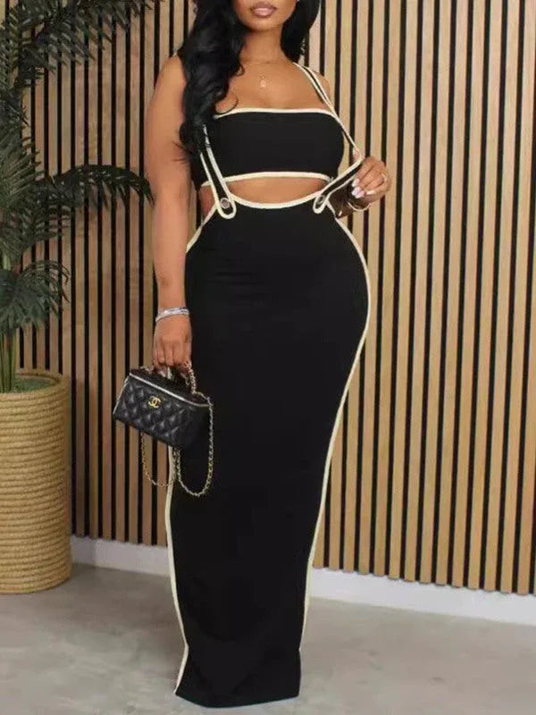 Women's Bandeau Crop Top & Suspender A-Line Skirt Set