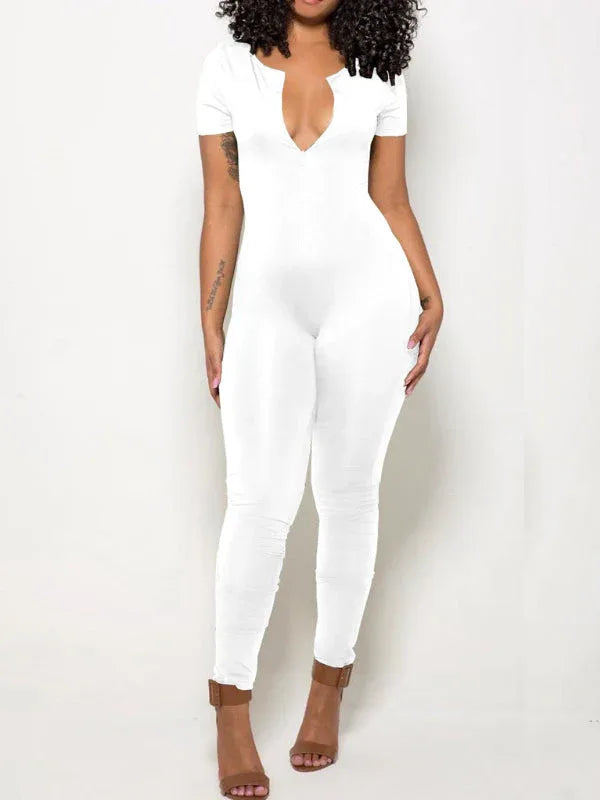 Women's Solid Zip-Front Sleeveless Skinny Jumpsuit