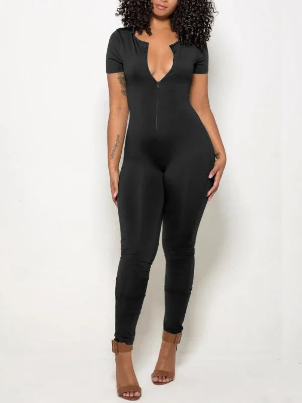 Women's Solid Zip-Front Sleeveless Jumpsuit