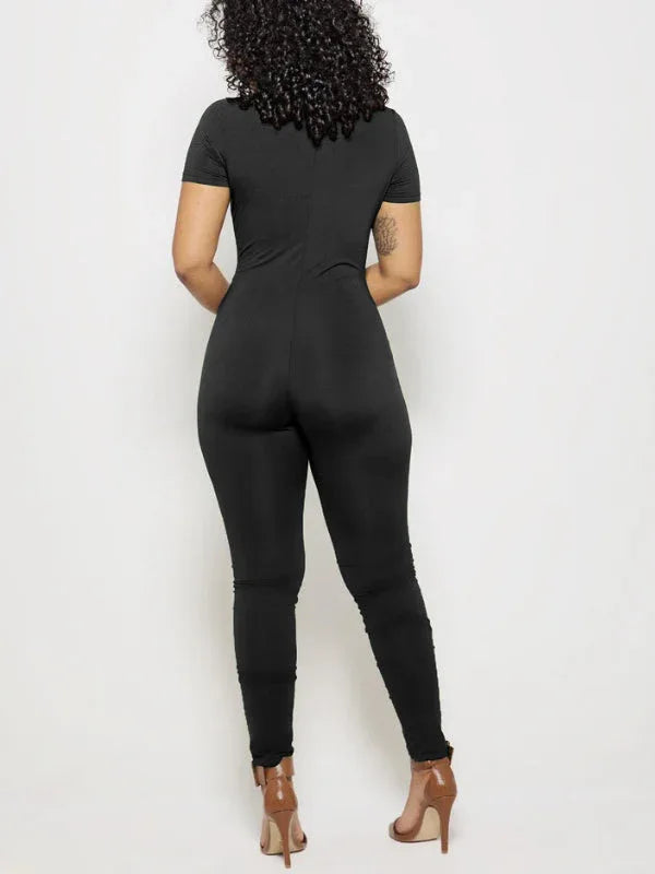 Women's Solid Zip-Front Sleeveless Jumpsuit
