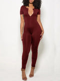 Women's Solid Zip-Front Sleeveless Skinny Jumpsuit