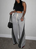 Women's Striped Casual Wide-Leg Jogger Sweatpants